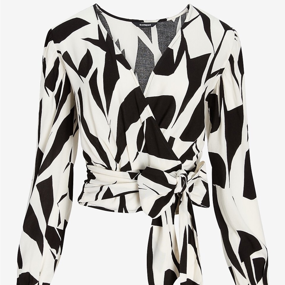 Express Wrap Front Balloon Sleeve Tie Top